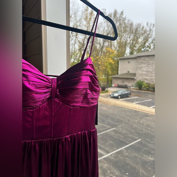 🆕✨City Studio Magenta Pleated Gown Long Formal Dress 9/10 Shiny Satin Prom Maxi - Picture 9 of 17